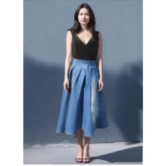 Elegant Blue A-Line Skirt - Picture 1 of 15
